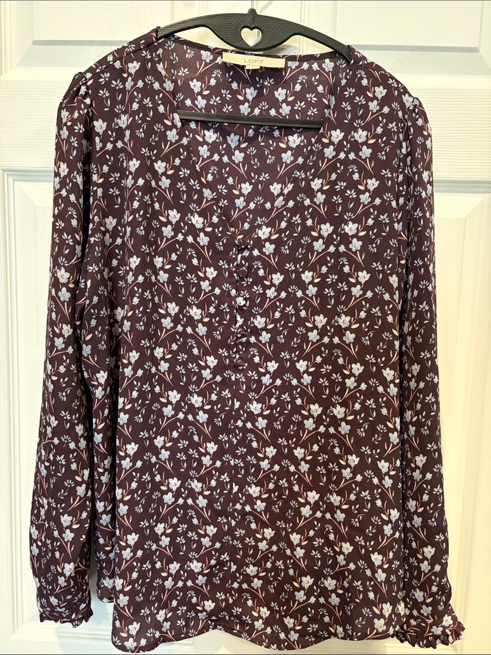 LOFT Plum colored Floral V-Neck Button-Front Blouse